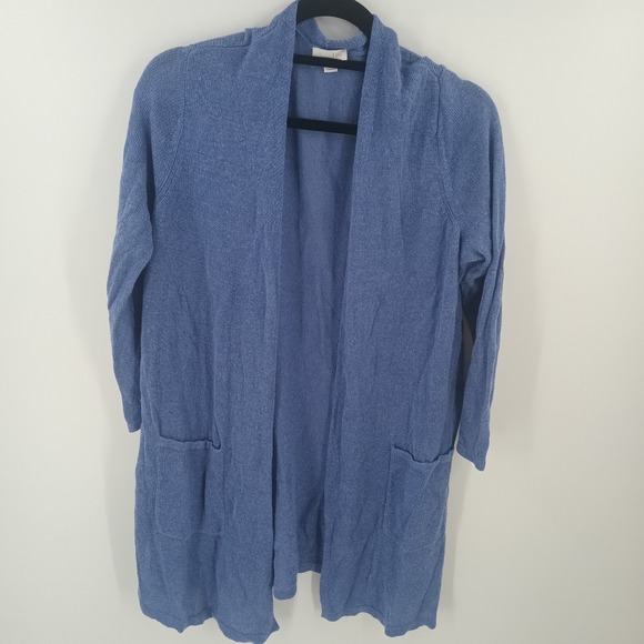 J.Jill Sweaters - J.Jill Linen Blend Open Front Cardigan Blue Long Sleeve Pockets 1X SSW119444